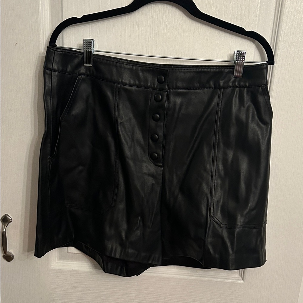 Black Faux Leather Shorts with Button Detail